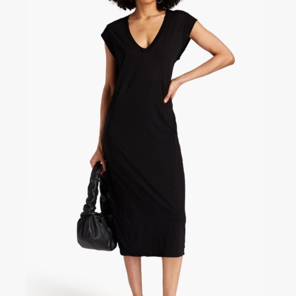 james perse jersey dress | Dresses | James Perse Black Short Sleeve Vneck Stretch Cotton Modal Midi festive mini dress
